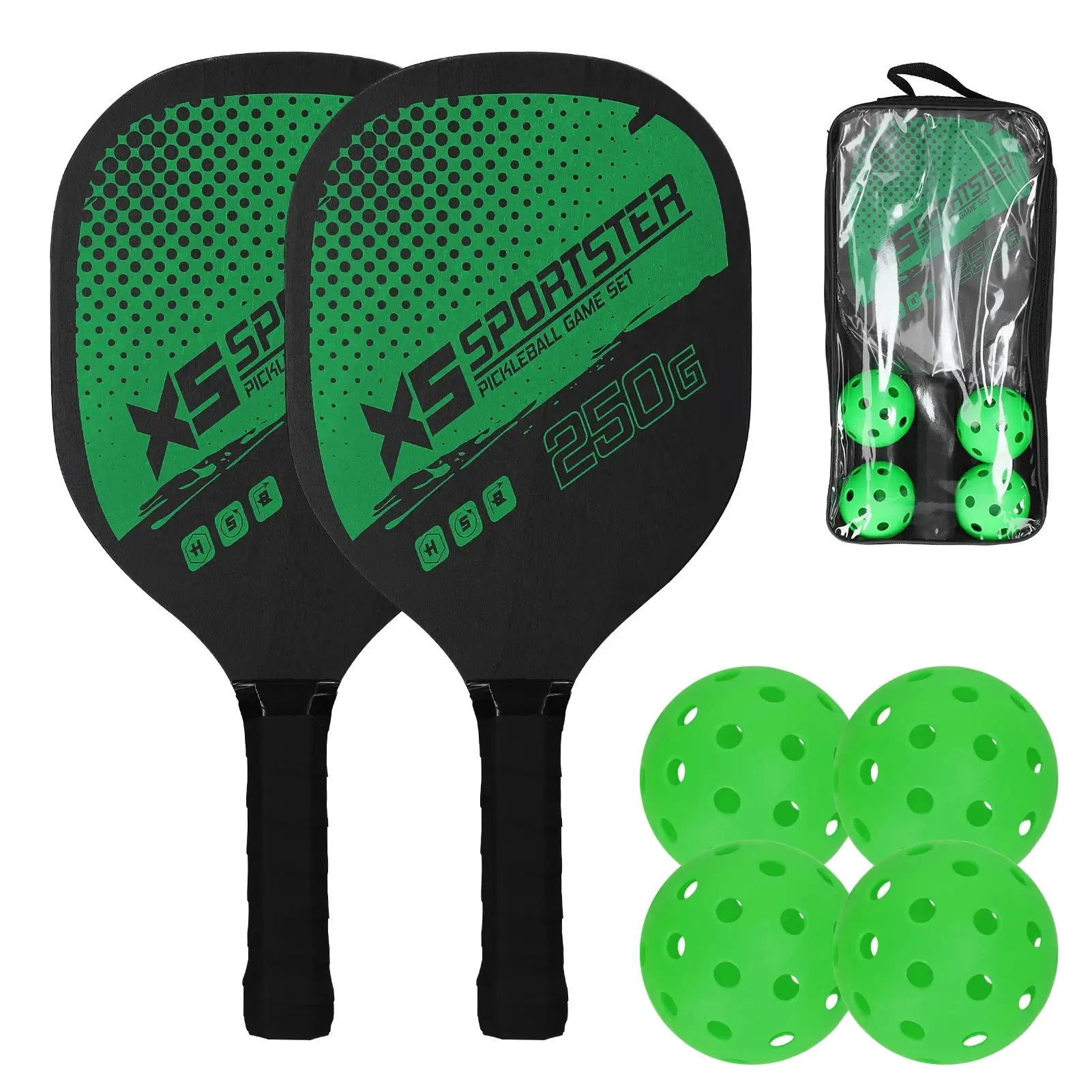 Pickleball Rackets Set, Pickleball Paddle Set of 2 Rackets & 4 Pickleballs, Sports Accessory, Ideal for Beginners and Enthusiasts