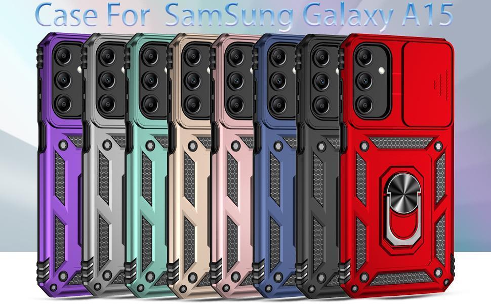 SunStory Phone Case for Samsung Galaxy A15 5G Case with HD Screen Protector & Slide Camera Cover & Rotated Ring Kickstand, [Military-Grade] Phone Case for Galaxy A15 5G (Red)