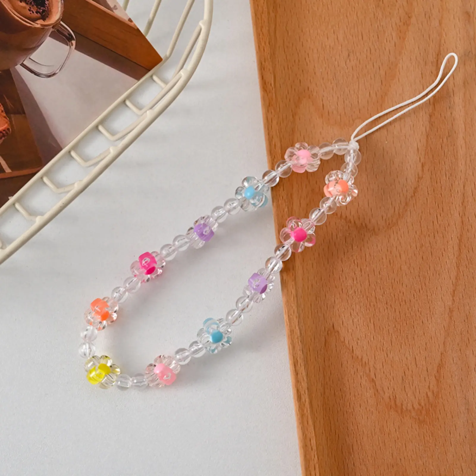 Women's Handmade Mobile Phone Lanyard - Aesthetic Purple Wrist Strap with Floral Beads, Imitation Pearls, Camping-Hiking Hammock Accessory Charm