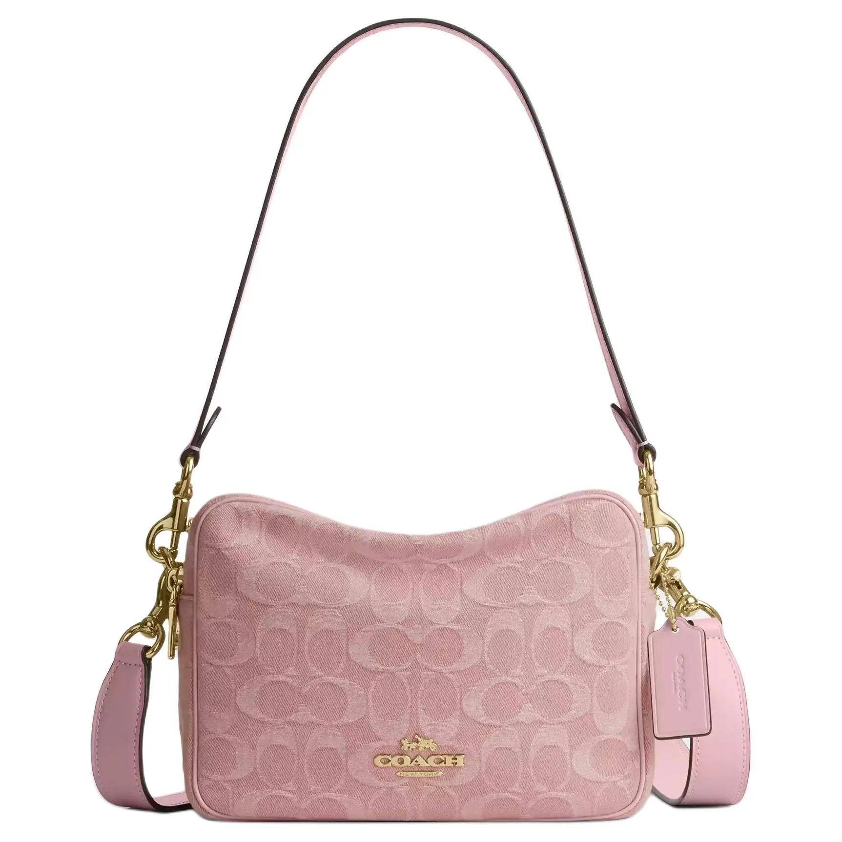 COACH 21 Small Denim Crossbody Bag for Women with Gold Hardware in Pink Casual Purse Handbag Shoulder Purse