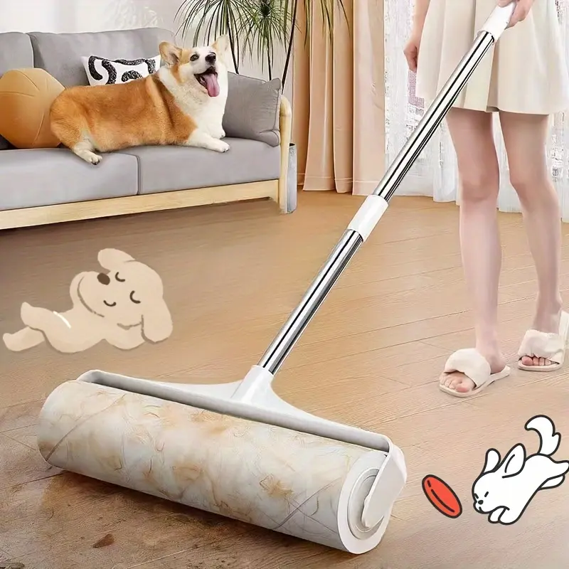 4 Pack Pet Hair Removal Cleaning Set, 3 Refill Lint Rolls + Retractable Long Handle Fur Remover, Lint Roller for Clothes, Sofa, Carpet & Floor