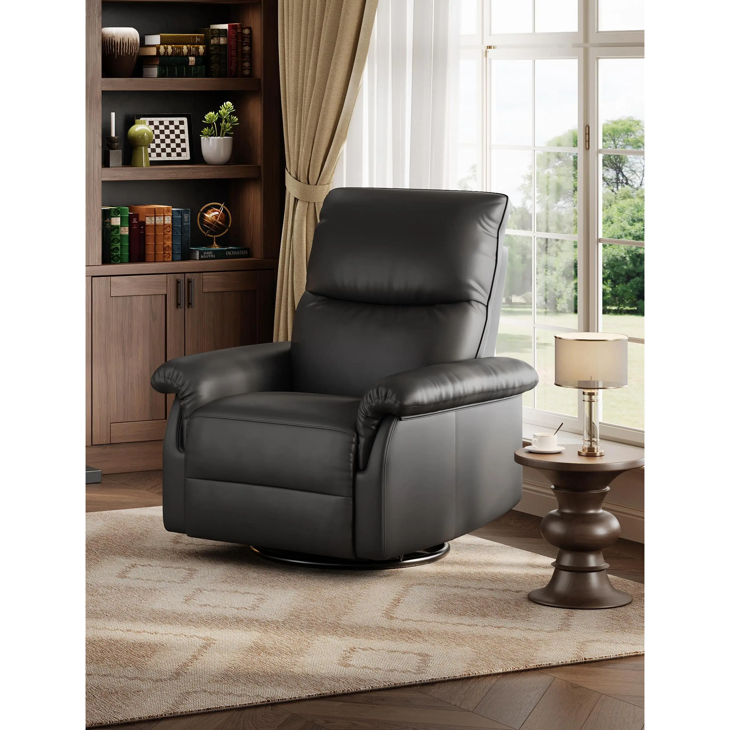 Garvee Manual Recliner Chair, 360° Swivel Rocker Glider Recliner with Padded Armrests, Modern PU Leather Upholstered Reclining Chair for Living Room Bedroom and Nursery (Black)