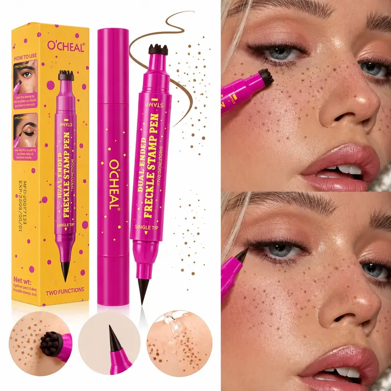 Dual‑Ended Freckle Pen, Waterproof Faux Freckle Stamp with Fine Tip Eyeliner, Realistic Long‑Lasting Makeup for Daily Wear & Cosplay