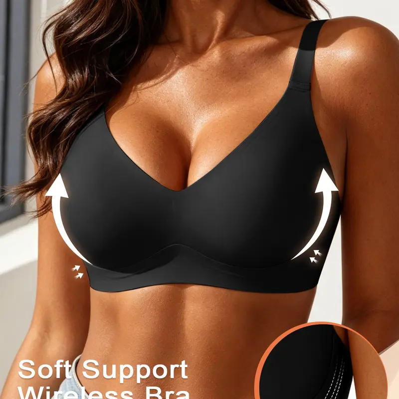 Jelly Bra for Women, Daily Casual Deep V Neck, Wireless Seamless Lined Design, Soft Comfortable Bra, Ideal for Everyday Wear, Wireless Bralette