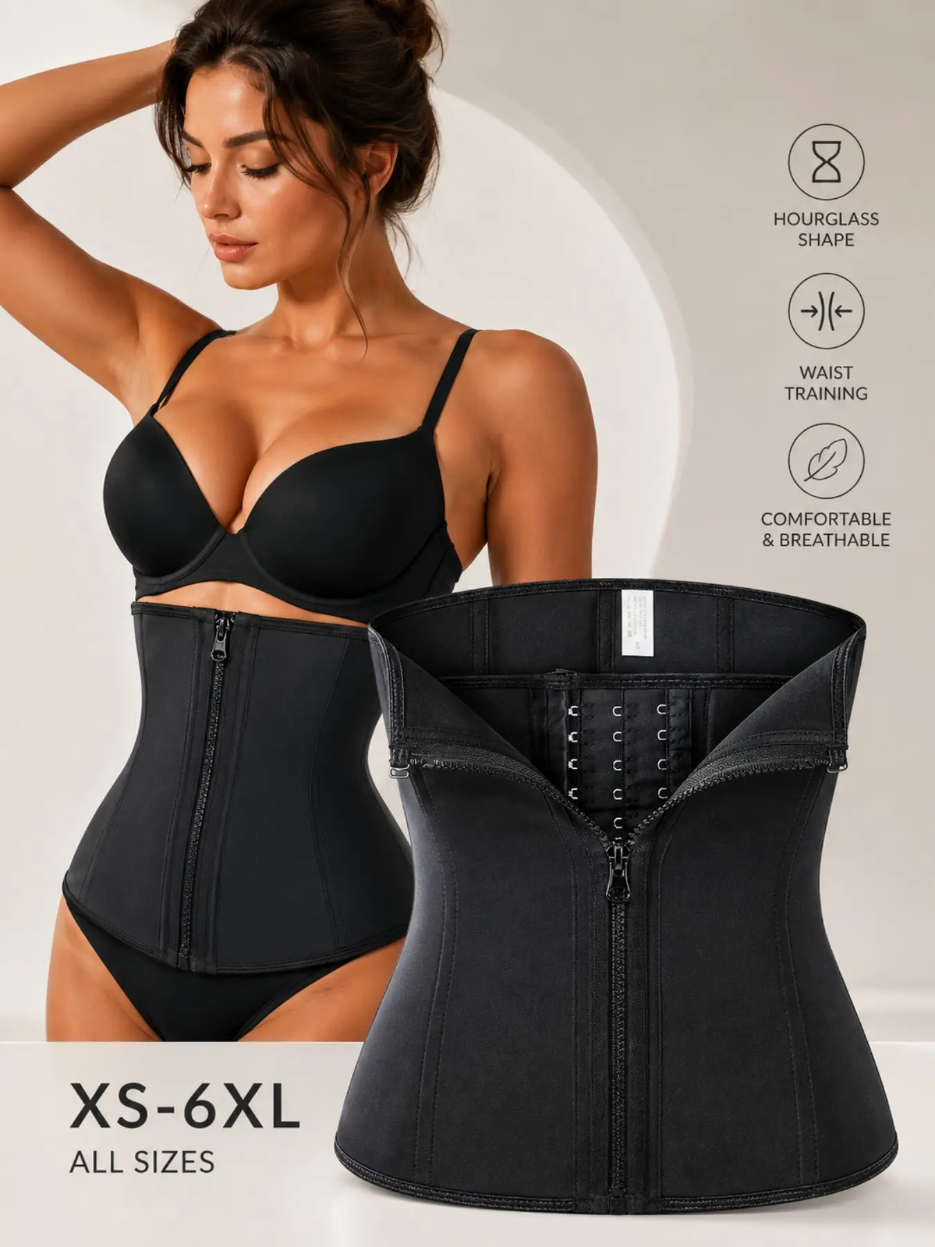 Women Waist Trainer Corset Waist Shaping with Zipper Tummy Control Abdominal Shaper Shapewear Breathable Neoprene Waist Cincher Adjustable Hook Body Shaper Belt Fitness Workout Slimming Compression Waist Trainer Underwear