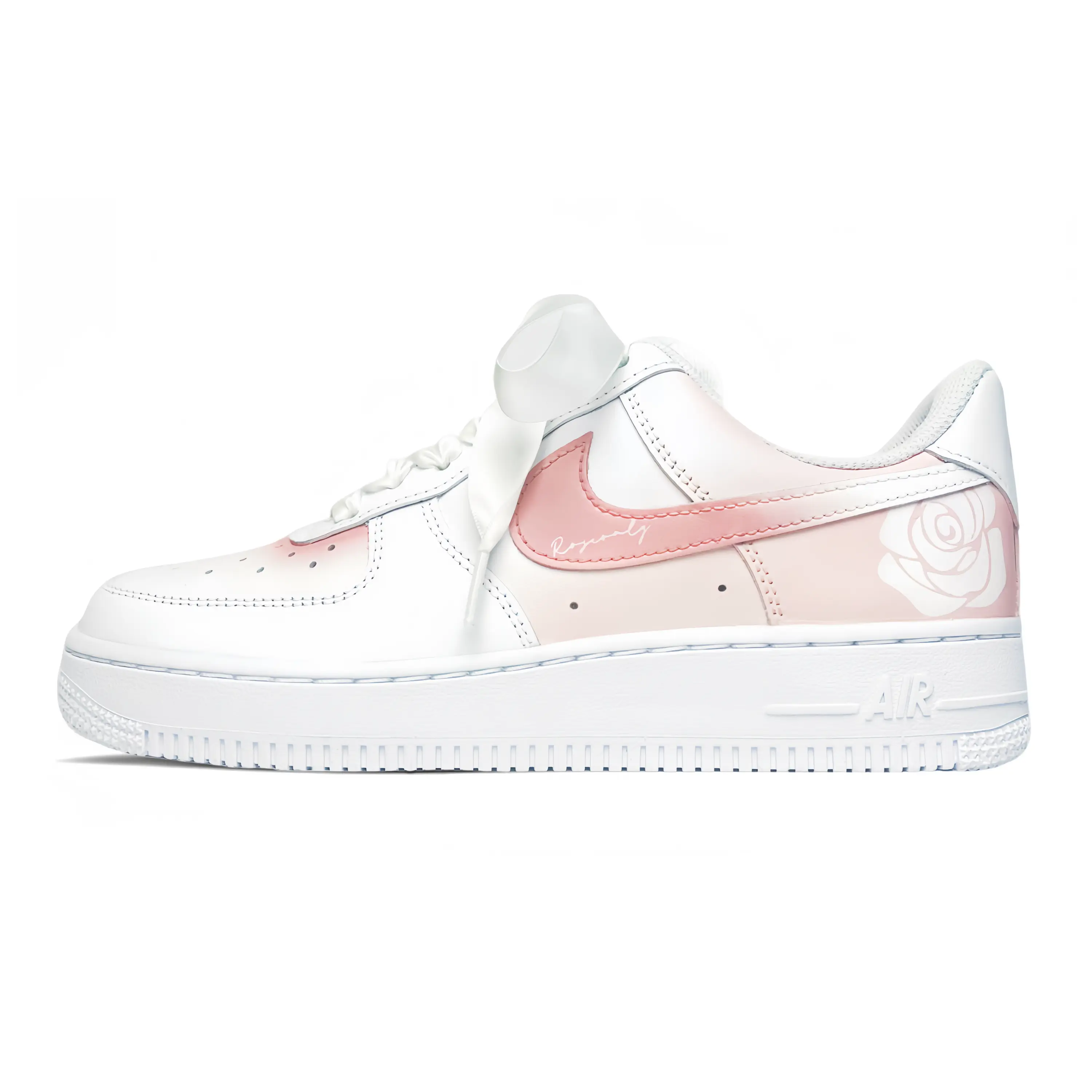 Nike Air Force 1 Women’s Low-Top Sneakers in Pink and White with Silk Laces Verifiable, with credentials and supporting global authentication
