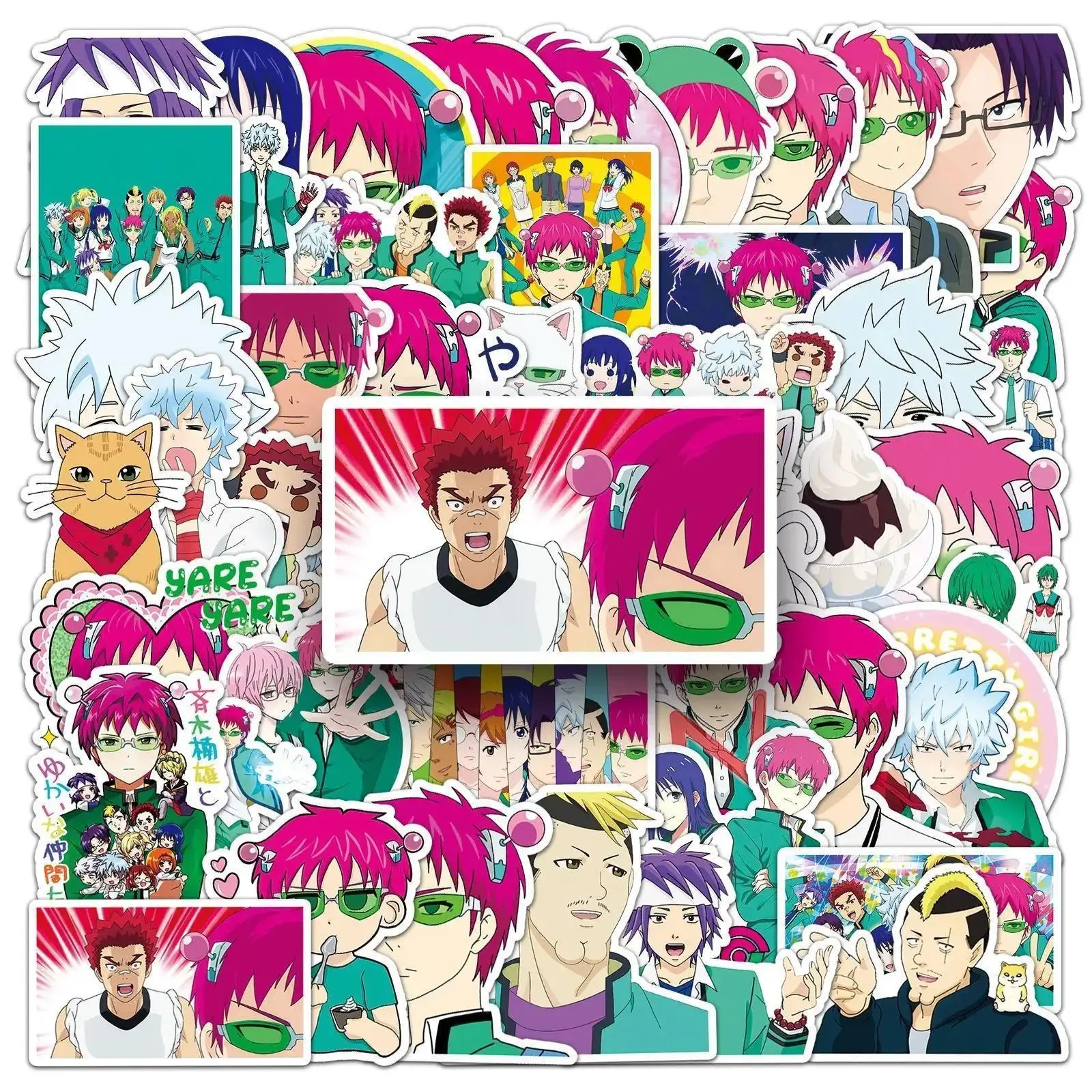 50PCS Saiki Kusuo Stickers Cartoon Graffiti Puperpowers Animation Decals Luggage Laptop Phone Guitar Skateboard Decoration