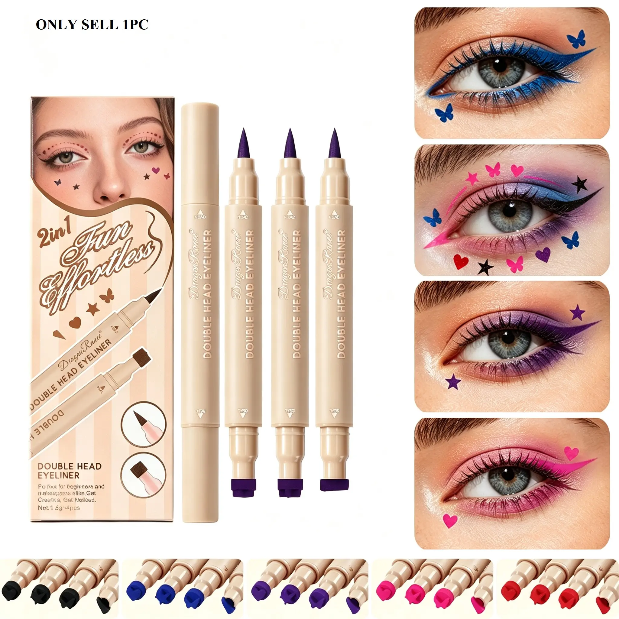 Elegant Pen Tip + Fun Stamp, Dual-Head Design, Enhance Your Eye Makeup, Innovative Beauty Tool, Perfect for Creative Looks, Cosmetic Eyeliner Stick