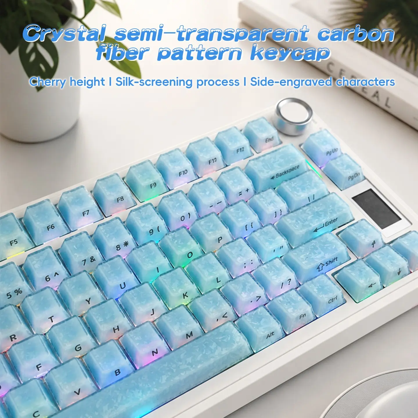 132 Key Crystal Semi-Transparent Carbon Fiber Texture Keycap, Compatible with Most Mechanical Keyboards, 61/87/96/98/104/108 Keys, Not for 7u/6.5u Spacebar Keyboard Keycaps
