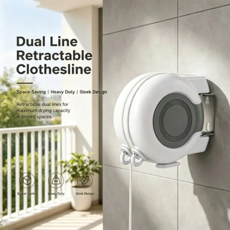 Space Saving Retractable Dual Clothesline, Stable Wall Fixed Installation & Large Drying Capacity, Ideal for Indoor Washroom Balcony Wet Garment Quick Drying