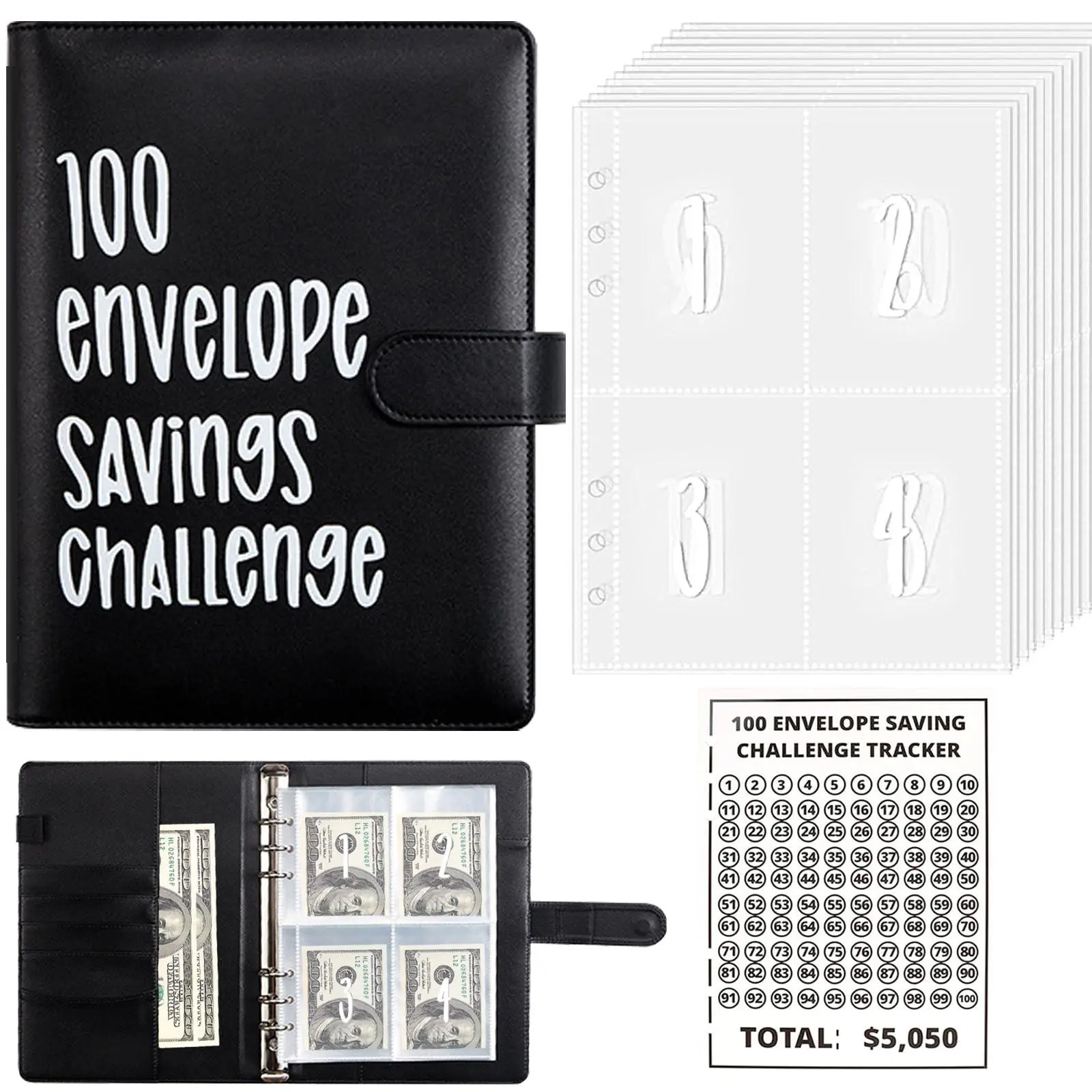 100 Envelopes Money Saving Challenge, Envelopes Challenge Binder, Achieving Financial Goals with a Budget Binder and Cash Envelopes, Successfully Reach Your Savings Goals of $5,050