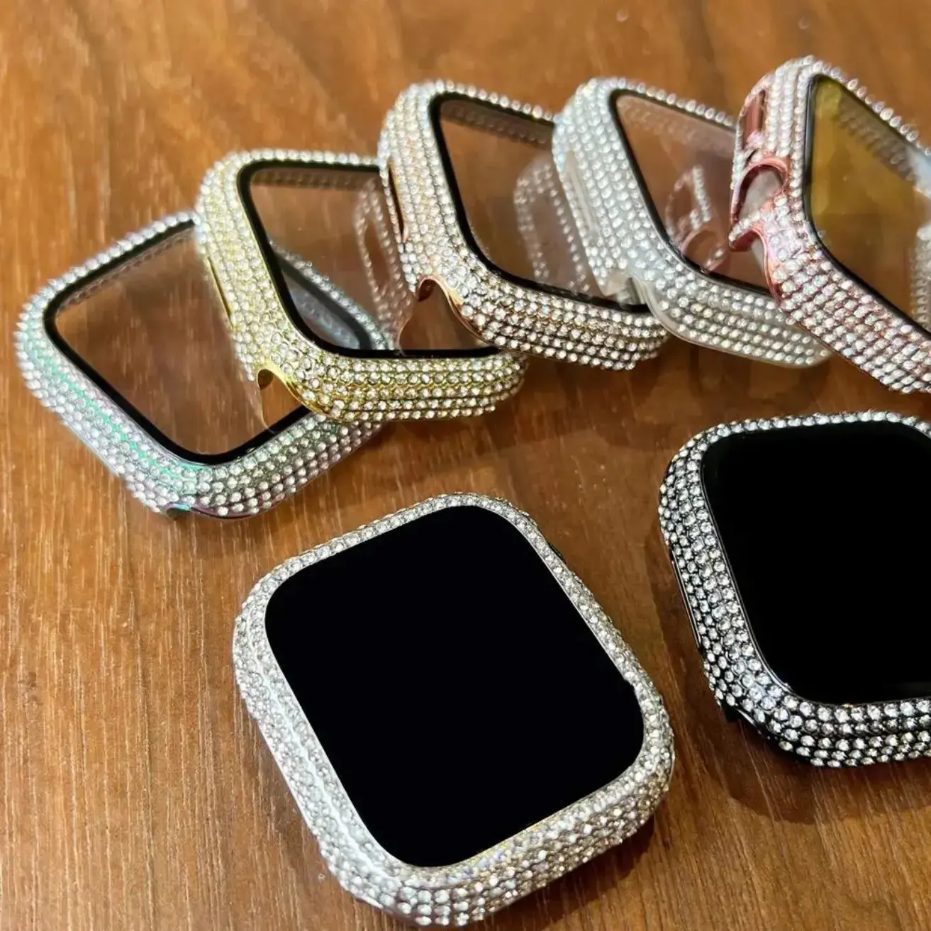 2-in-1 Ultra-Thin Tempered Glass Protective Case With Built-In Screen Protector, Sparkly Rhinestone Decor Smartwatch Cover Compatible With Apple Watch SE/9/8/7/6/5/4/3/2/1, Stylish Shockproof Accessory For Daily Casual Wear