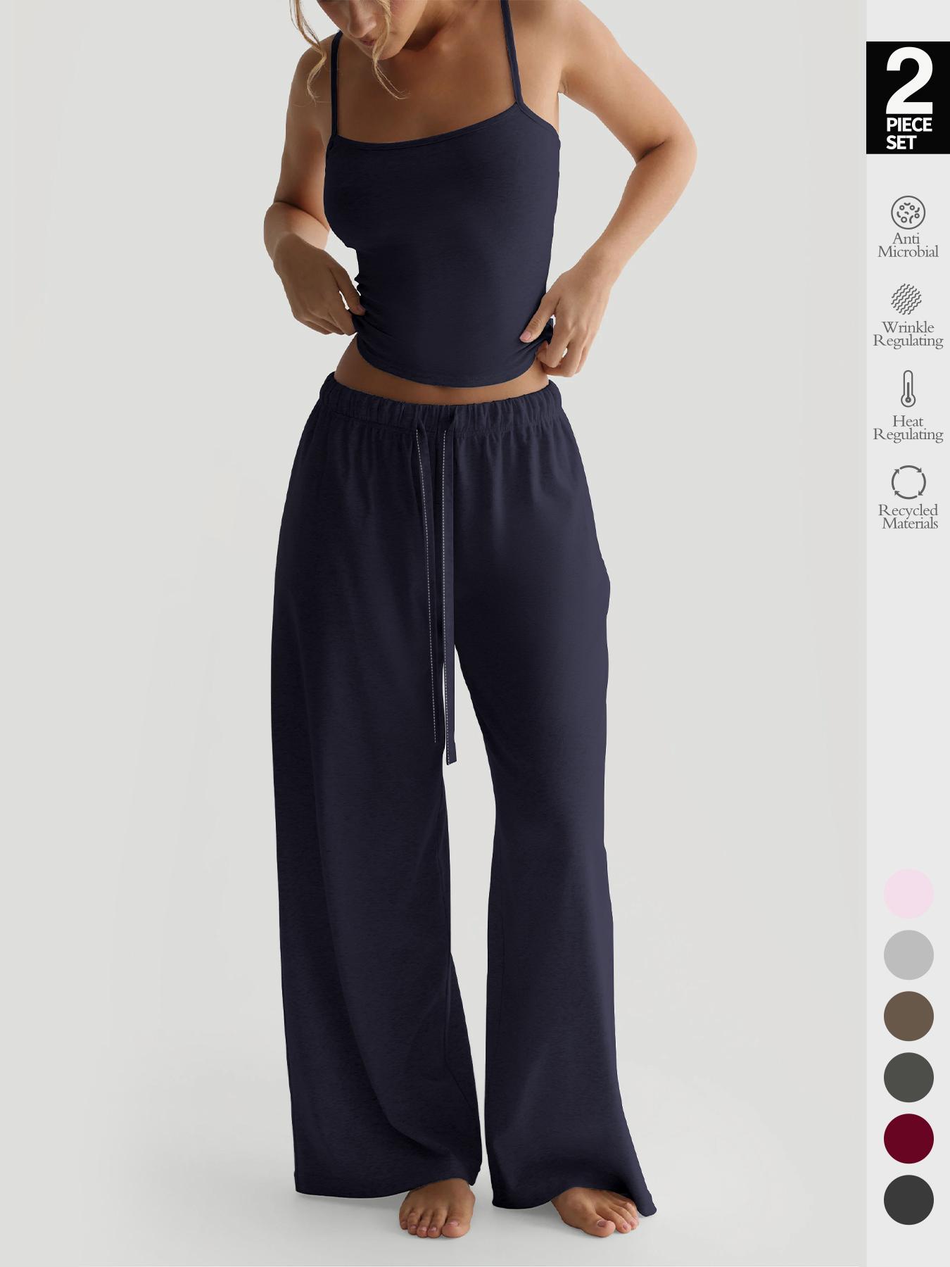 Women's Solid Cami Top & Wide Leg Pants Loungewear, Casual Comfy Pyjama Set for Women, Women's Sleepwear for Summer, Homewear, Pajamas