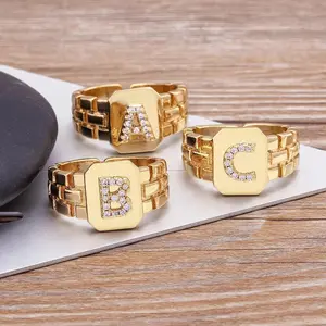 New Fashion A-Z Letters Initial Alphabet Zircon Charm Opening Rings Adjustable For Women Men Lovers Finger Jewelry Accessories