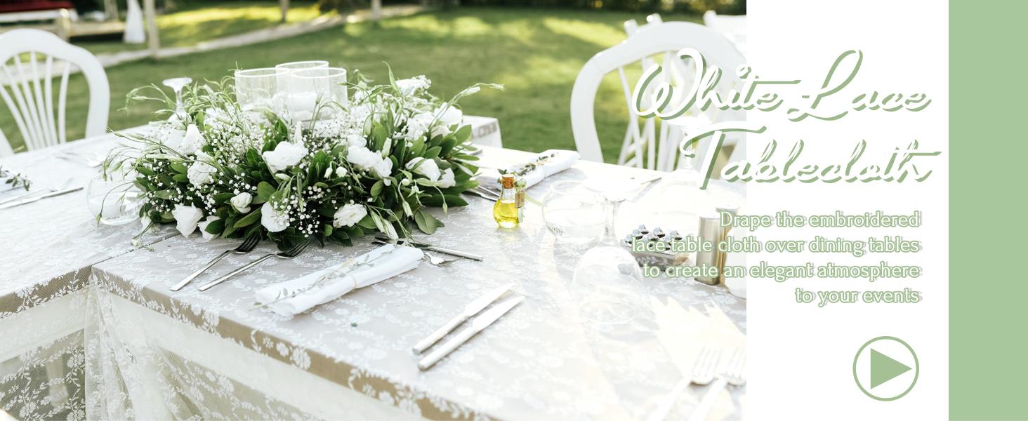 2 Pieces Lace Tablecloth 60 x 120 Inch Wedding Rectangle Overlay for Tables Rustic Vintage White Table Cover