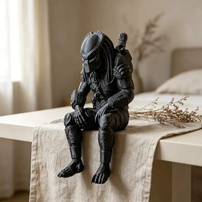 Dark Sci-Fi Alien Warrior Desk Ornament, Unique Bookshelf Decor, Computer Monitor Edge Decoration, Perfect Gift, Futuristic Desktop Accessory, Desktop Figurine