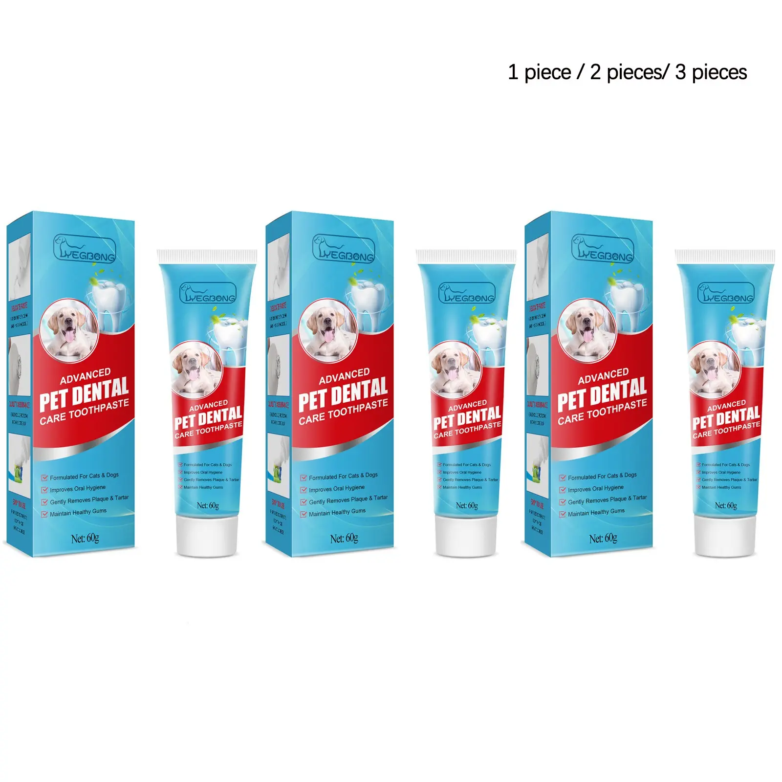 Pet Toothpaste (60g/60g*2/60g*3), Gentle Cleaning for Stains and Tartar, Fresh Breath, Improves Oral Health, Pet Dental Care Spray