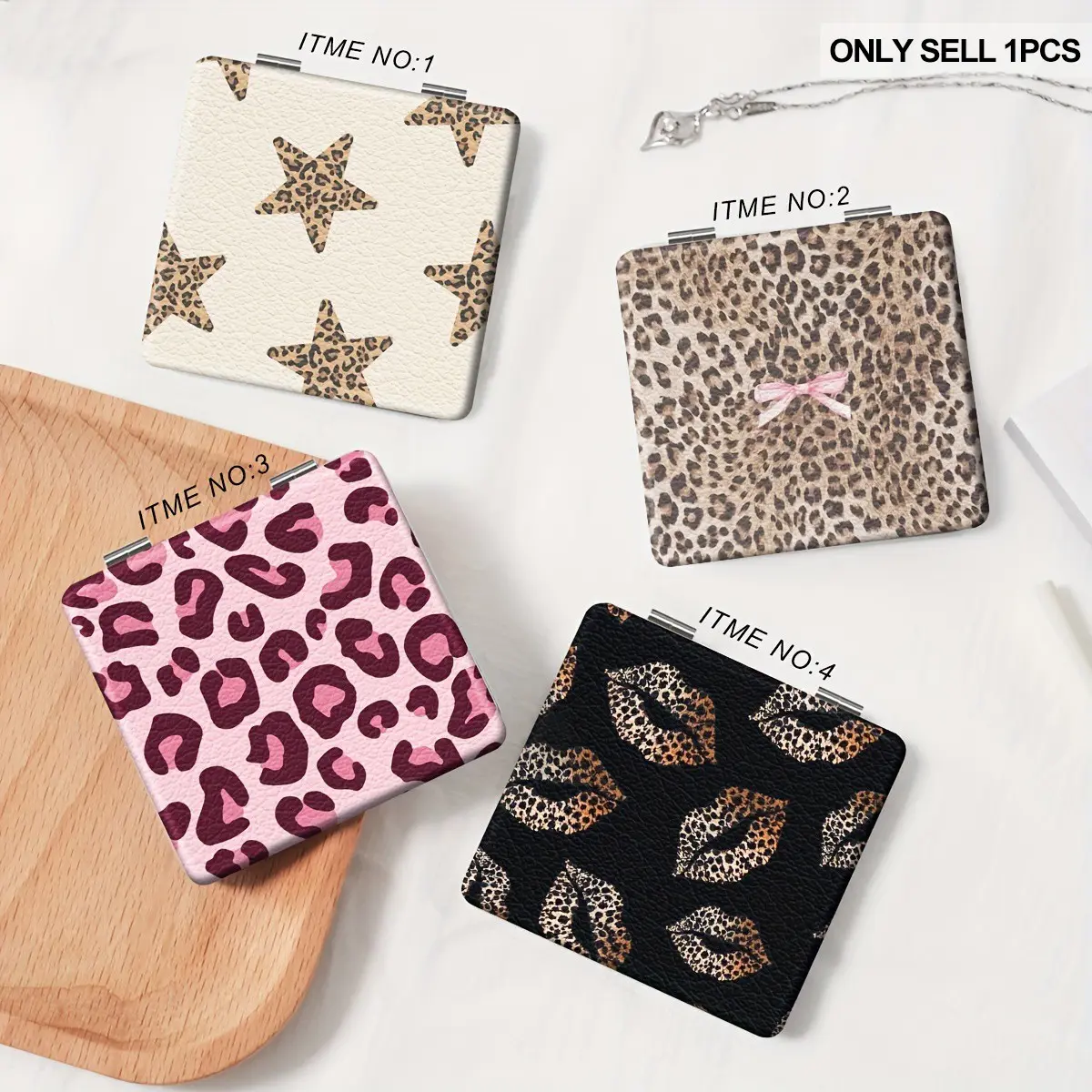 Y2K Leopard Print Double-Sided Foldable Compact Mirror, Cute Star Bow Lips Pattern Portable Mini Handheld Makeup Mirror, Trendy Pocket Cosmetic Mirror, Perfect Gift for Teen Girls for Travel Daily Holiday