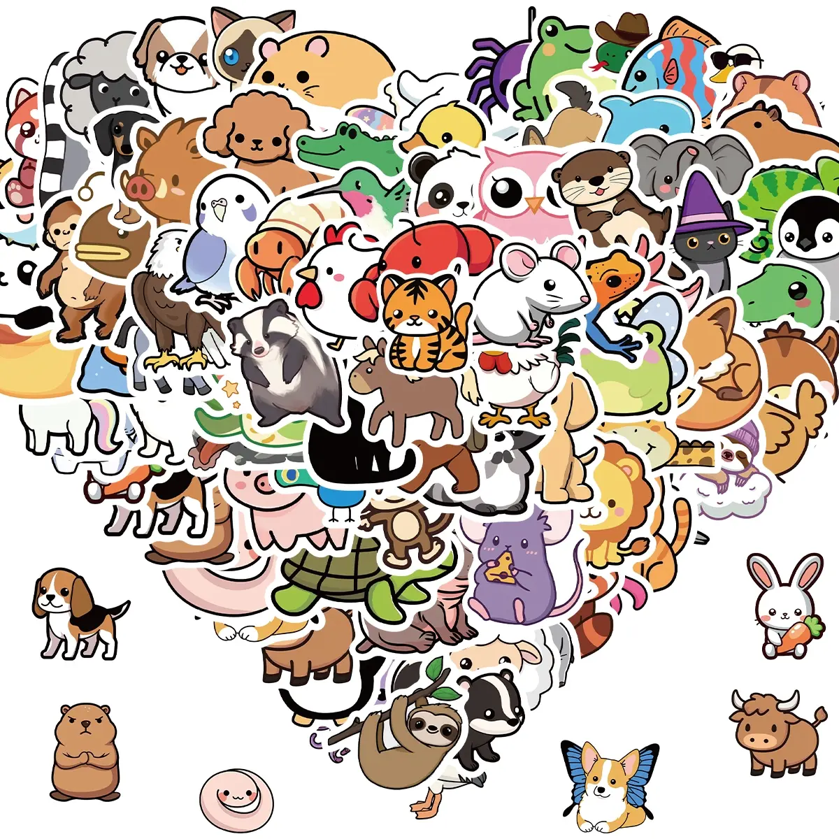 100 PCS Cute Animal Stickers,Colorful Animal Waterproof Stickers,Vinyl Cute Aesthetic Sticker for Water Bottle,Laptop,Phone,Skateboard,Sticker for Teens Girls Kids