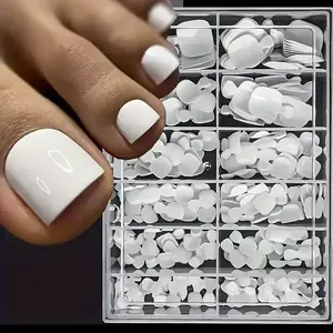 240-Piece Press-On Toenail Set (For Women), Includes Adhesive Tabs; Solid Color, Short, Square-Tip DIY False Toenails — Full-Coverage Press-On Pedicure Tips
