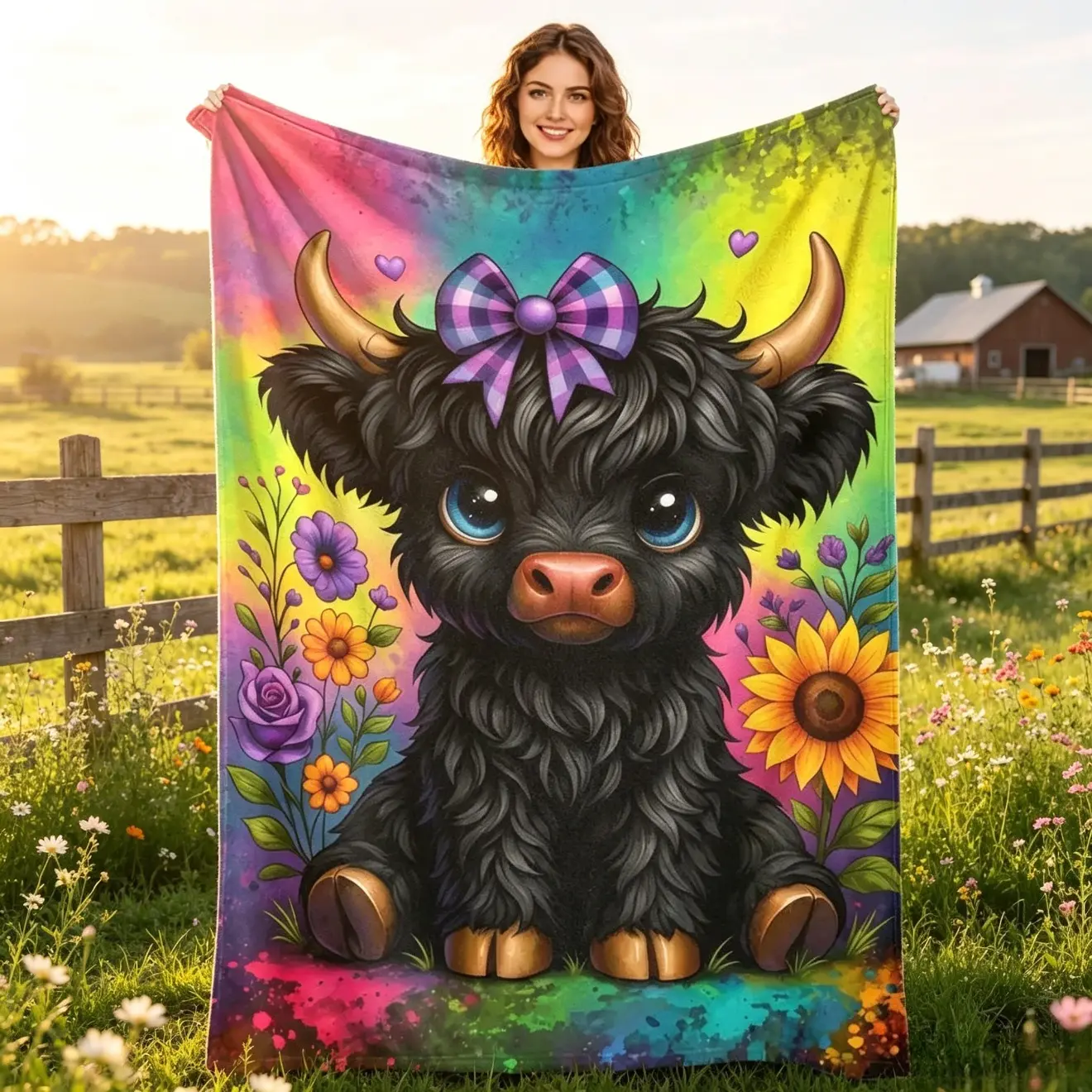 Highland Cow Flannel Blanket, Ultra Soft Kids & Adult Snuggle Blanket, Cute Cartoon Cow Throw Blanket, Huge Cozy Blanket for Sofa Couch Bed, Lightweight Air Conditioner Blanket, Farmhouse Room Decor, Birthday Holiday Christmas Gift