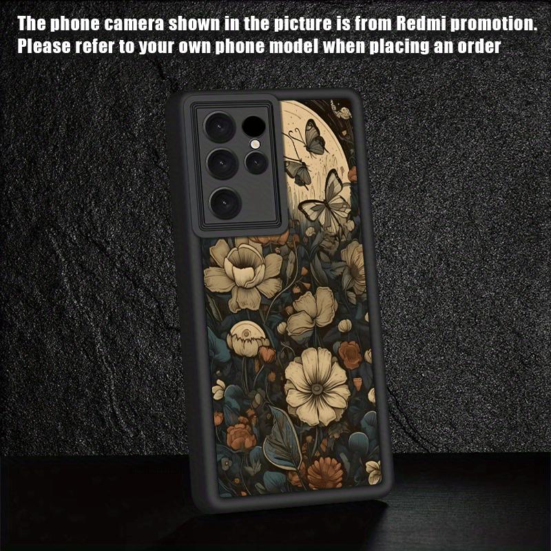 Butterfly WildFlower Black Phone Case for Samsung Galaxy S25 S24 S23 S22 S21 A13 A14 A15 A16 A17 A33 A34 A35 A36 A52 A53 A54 Note20 Fe Plus Ultra  -Full coverage Soft Anti-Drop Protective Cases