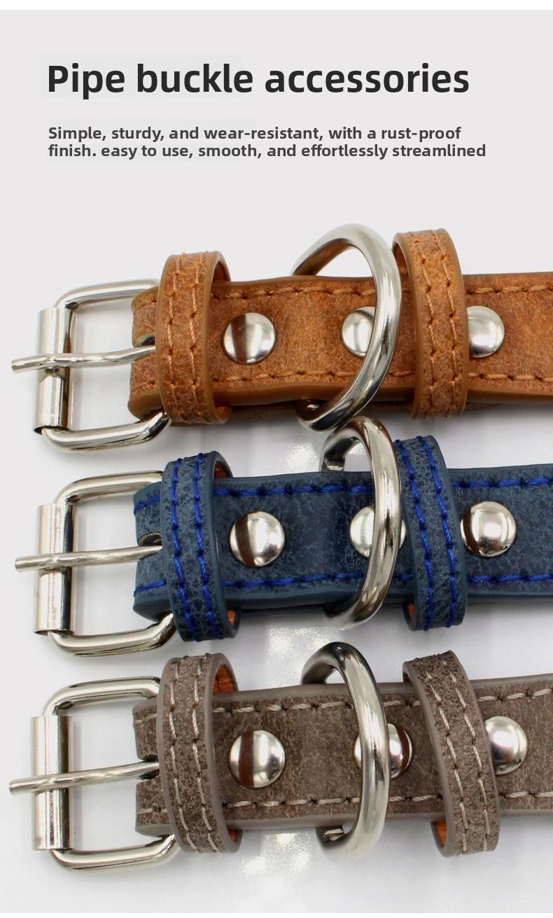 Spiked Leather Dog Collar, Heavy Duty Anti Chew Adjustable Dog Collar with Metal Buckle for Medium to Large Dogs, Punk Style Pet Collar for Walking Training