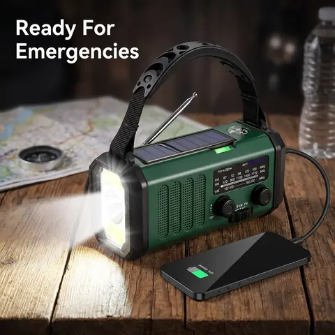 Solar Emergency Radio, 10000mAh Hand Crank Radio, NOAA AM FM Weather Radio with Weather Updates, Flashlight & Reading Lighting Lamp, Phone Charger for Emergency