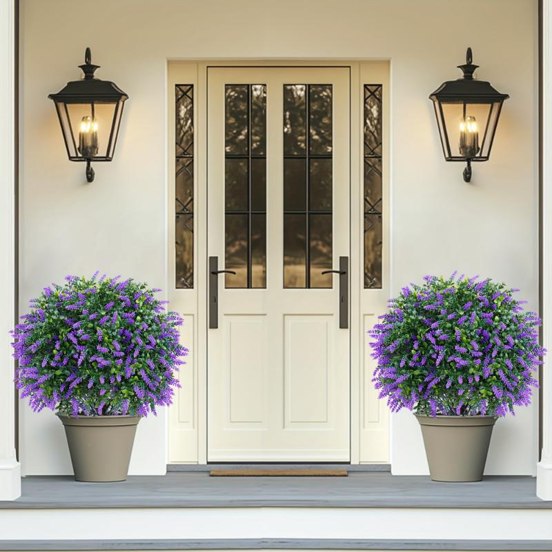 2 Pack Artificial Boxwood Topiary Ball with Lavender, Set Of 2 Artificial Shrub Bushes with Ground Spike, Fake Evergreen Tree for Porch, Artificial Plants for Outdoor Planters Indoor