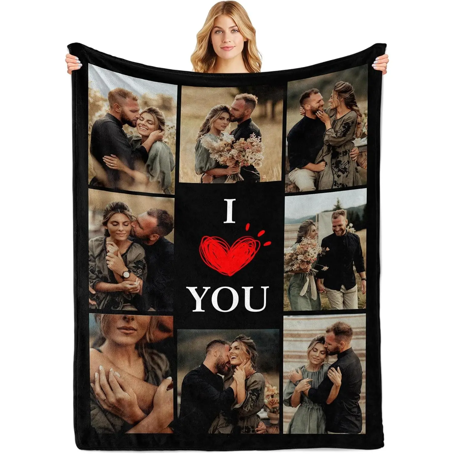 Personalized 8-Picture Photo Collage Flannel Throw Blanket - Fading-Proof, Custom Couple Love Soft Cover, Cozy Warm Romantic Gift for Boyfriend, Home Snuggle Decor for Couch Sofa, Summer AC Nap Memory Keepsake