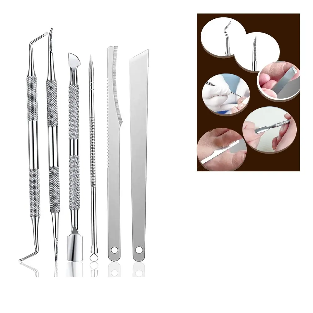 6Pcs Ingrown Thick Toenail Care Set Stainless Steel Pedicure Manicure Tool Kit Multi-Functional Nail Trimming Cuticle Remover Tools with Storage Case