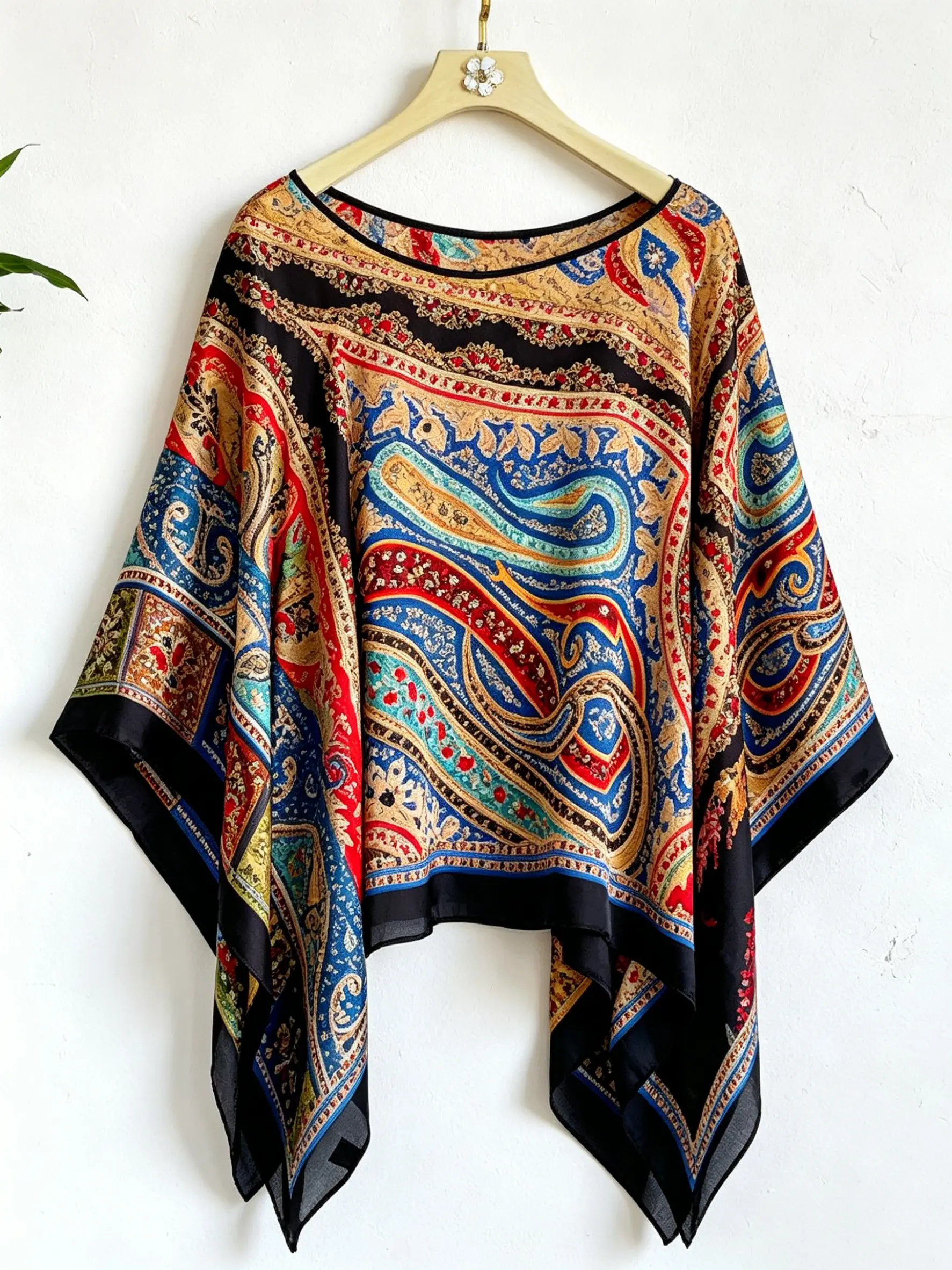 1 piece of women's chic elegant retro paisley multi-pattern pullover shawl, lightweight chiffon sun protection top for summer, oversized loose batwing sleeve outer cardigan, ethnic style vacation beach sun protection clothing