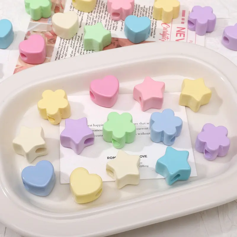 Heart Star Flower Large Hole Acrylic Beads, Beads for Crafts, Pastel Macaron Gloss Craft Charms, DIY Making Supplies for Phone Lanyards, Bag Straps & Keyring Charms, Holiday Custom Hand Craft Decor, 20Pcs Total