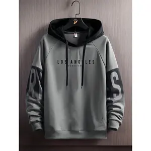 18ACTIVEKITMen's patchwork letter printed hooded sweatshirt, patterned hooded sweatshirt, spring and autumn casual regular drawstring hooded sweatshirt, fashionable men's daily wear