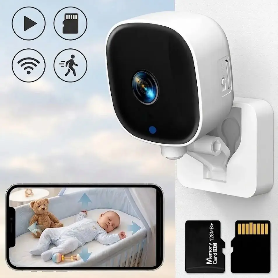 Smart Home WiFi Camera, Remote Monitoring Via Phone, Full Color Night Vision, Motion Detection, Two-Way Audio, Alarm, SD Card, Indoor/outdoor Use