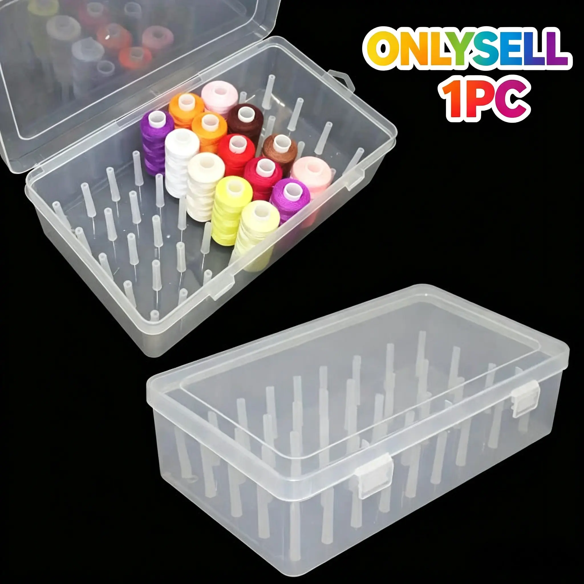 42 transparent plastic sewing thread storage box, durable multifunctional storage box, Dustproof plastic organizer, suitable for medium-sized spools, handicraft rooms and travel goods, white fabric storage box with transparent interlayer