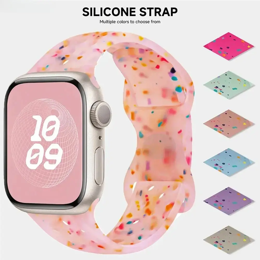 Silicone Sport Band for Apple Watch, Confetti Speckled Breathable Replacement Strap Compatible with Apple Watch Ultra 2, SE & Series 6-9, 38-49mm