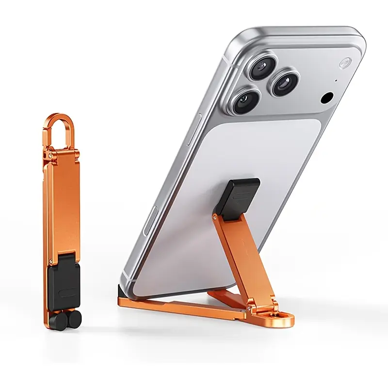 Portable Foldable Phone Stand, Mini Keychain Phone Holder with Snap Hook, Compact Travel Support Bracket Compatible with iPhone & All Smartphones Within 8 Inches