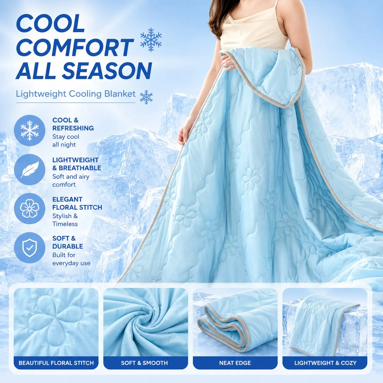 1pc Cooling Summer Blanket | Ultra Soft Silky Air Conditioner Blanket, Lightweight Cozy Blanket, Lightweight Breathable Quilt, Skin-Friendly Solid Color Bed & Sofa Throw, Multiple Sizes Available