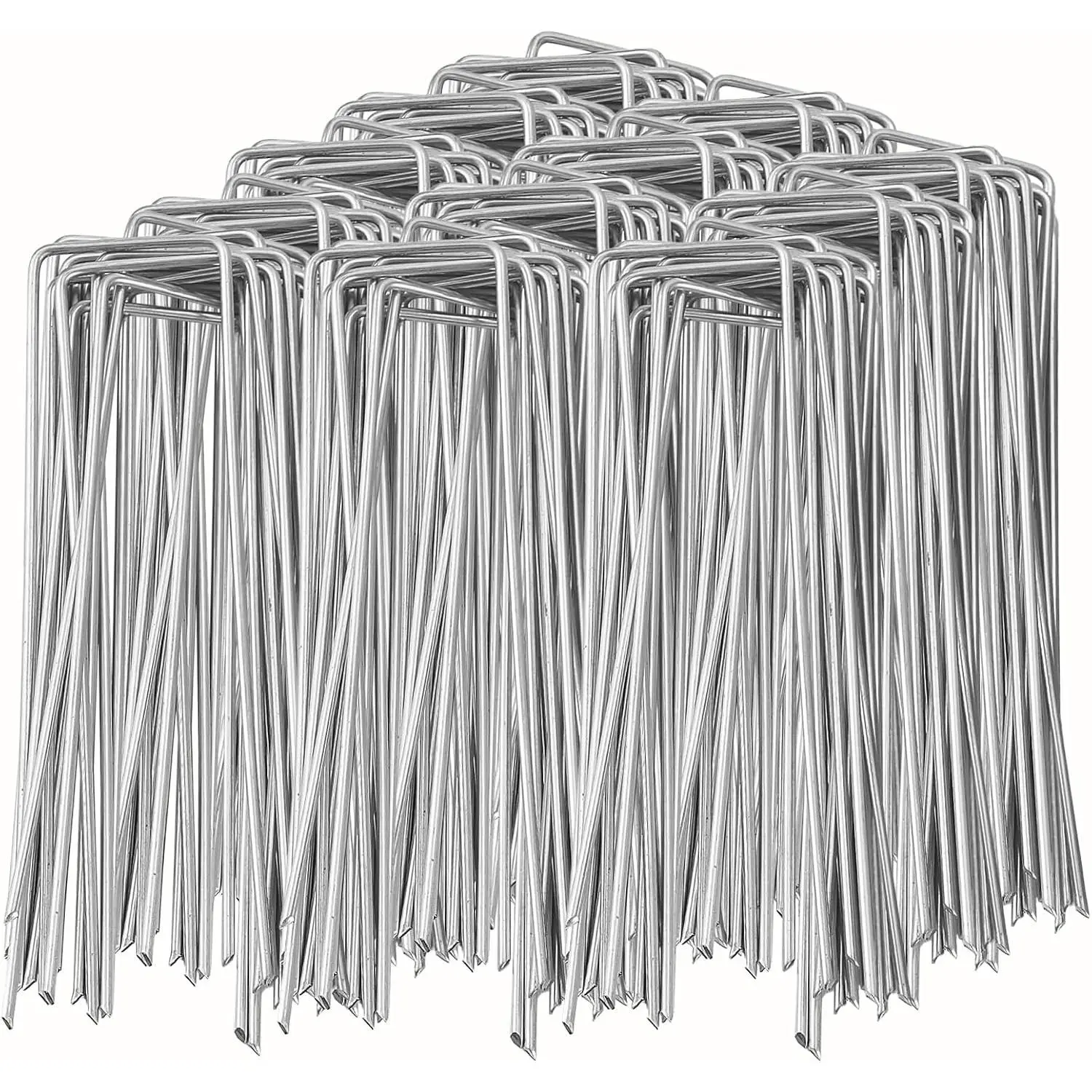 100 Pack Garden Landscape , 6 Inch 11 Gauge Galvanized Garden Stakes Ground U Shaped Landscape Pins to Secure Lawn Fabrics Weed Barrier Covers Ground Cover and Landscaping