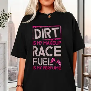 Women’s Motocross Cotton Tee – 100% Black Crew Neck Racing Fuel and Dirt Graphic