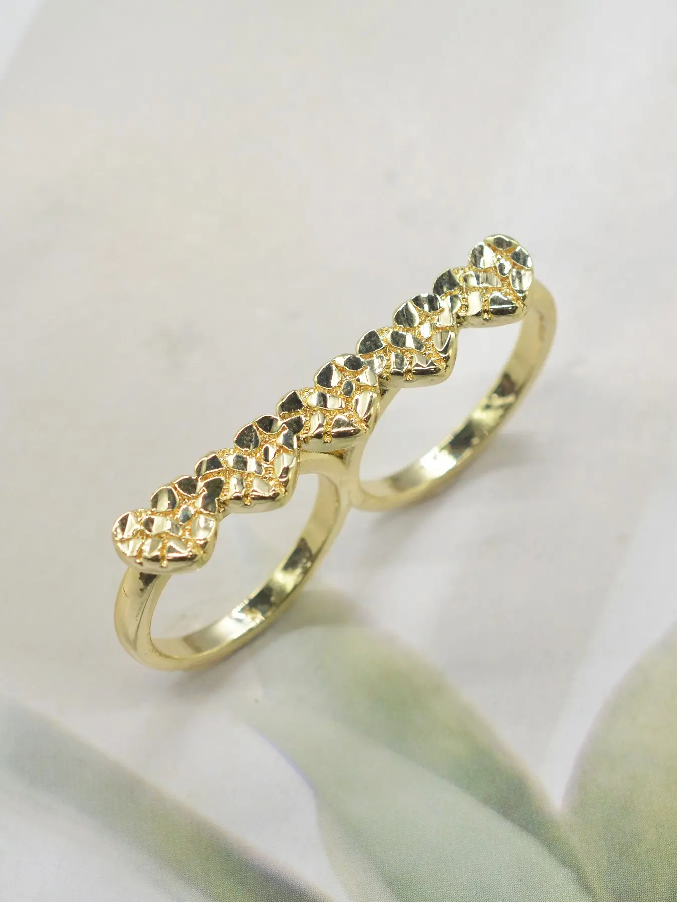 Elegant Heart Texture Hollow Double Finger Ring, Women's Daily Wear Jewelry, Jewelry Rings, Perfect Gift for Valentine's Day, Christmas, Party, Heart Shaped Ring