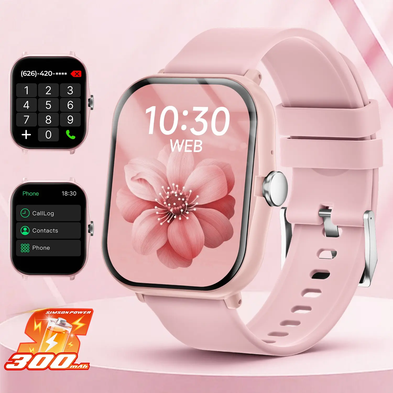 Smart watch with Wireless Calling & Dialing, 300mAh 1.83 inch Multiple Sports Modes, Pedometer,App Notifications, Fitness Tracker,Alarm Reminder, Music Playback, Compatible with iPhone and Android, Multifunctional Smartwatch, Ideal Gifts for Women and Men