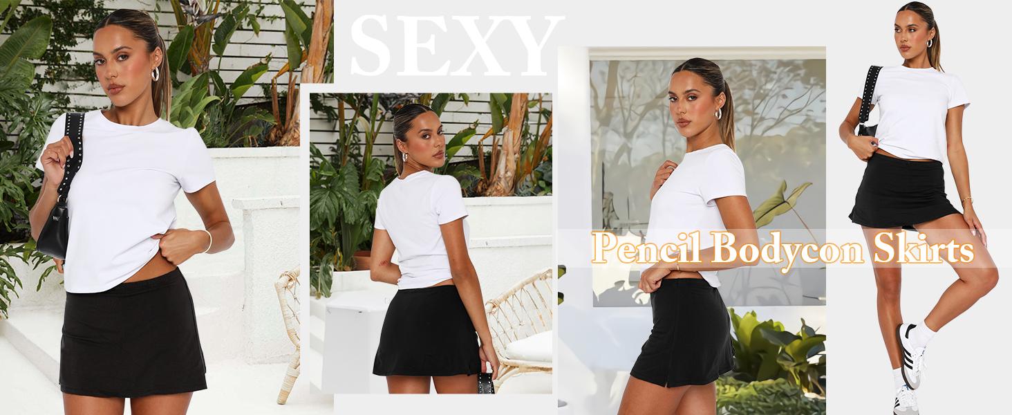 Women's Mini Skirt Sexy High Waist Split Hem Stretch Fitted Pencil Bodycon Short Skirts 2026