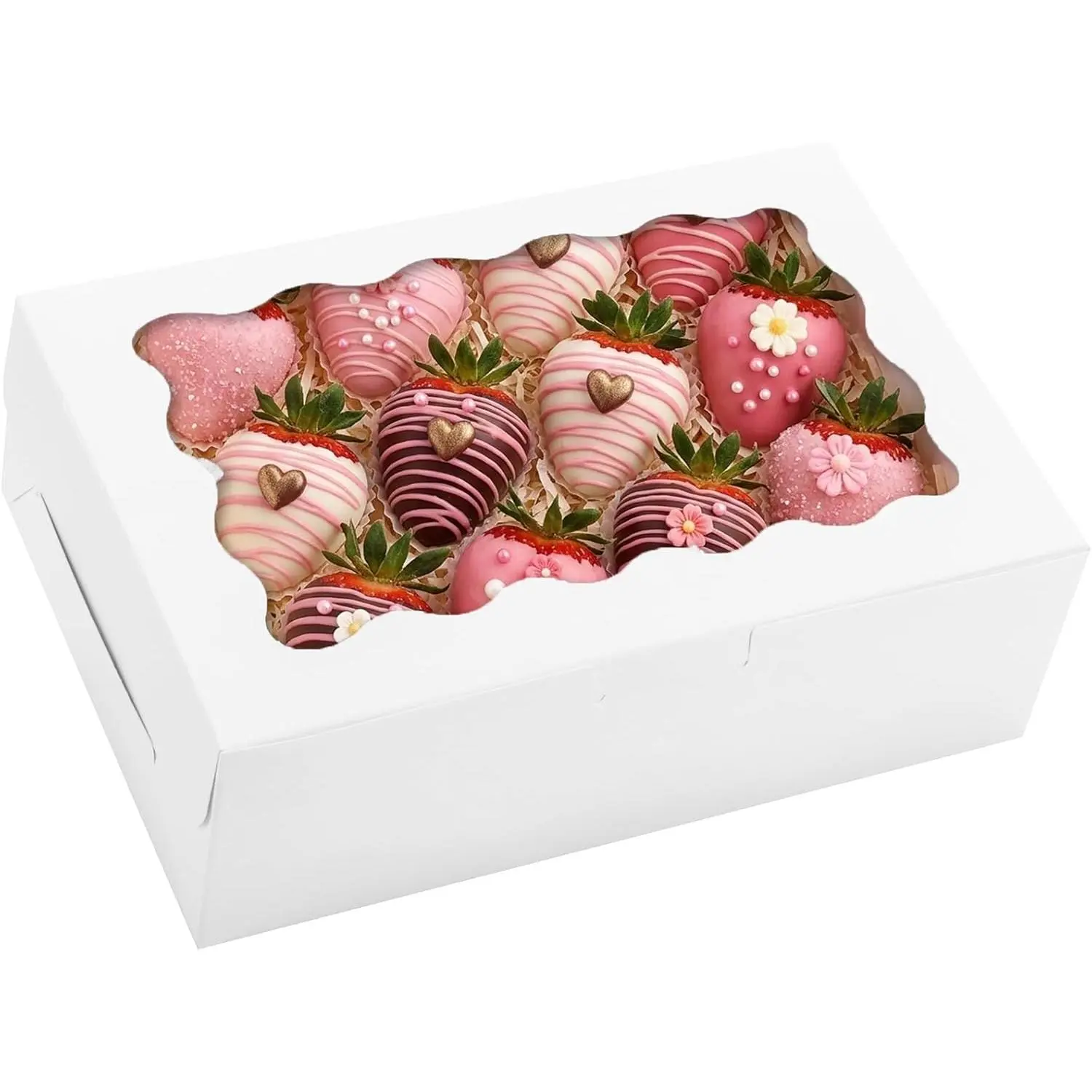 12 count Cookie Boxes with Window, 9x6x3 In White Bakery Boxes | -grade Pastry Containers for  Covered Strawberries, Candy, Muffins, Donuts