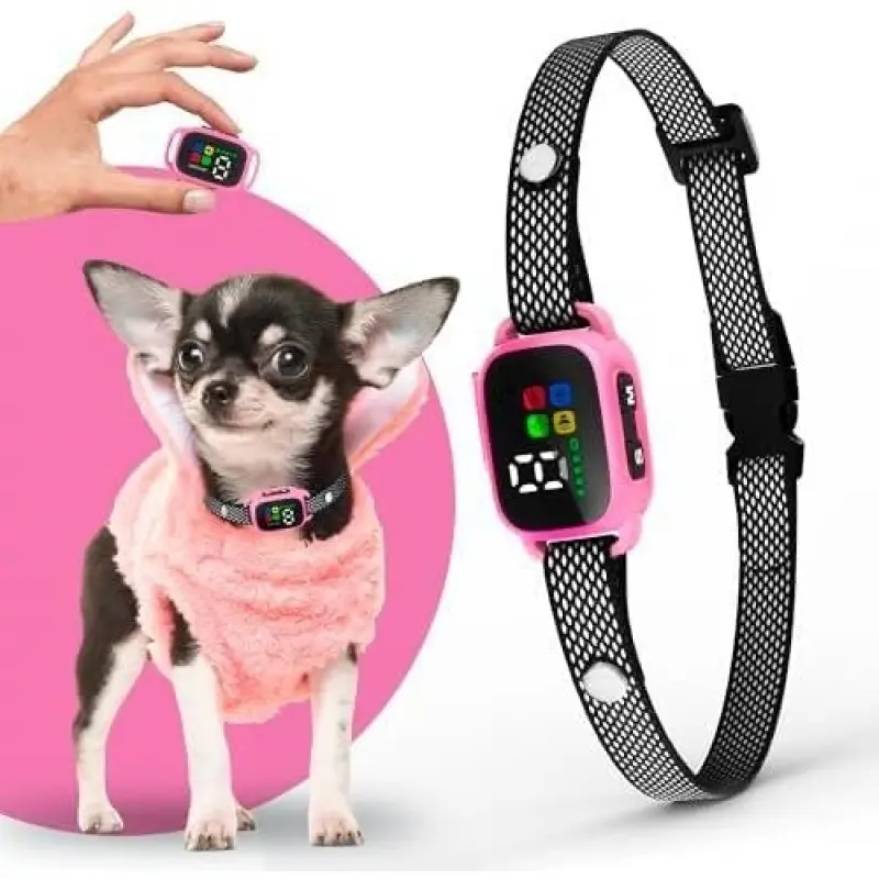 Tiny Bark Collar for Small Dogs 5-15 lbs and Puppies - No Shock Anti Barking Collar - Rechargeable Smart Collar for Dog Training with 7 Sensitivity Levels and 3 Beep&Vibration Modes (Pink)