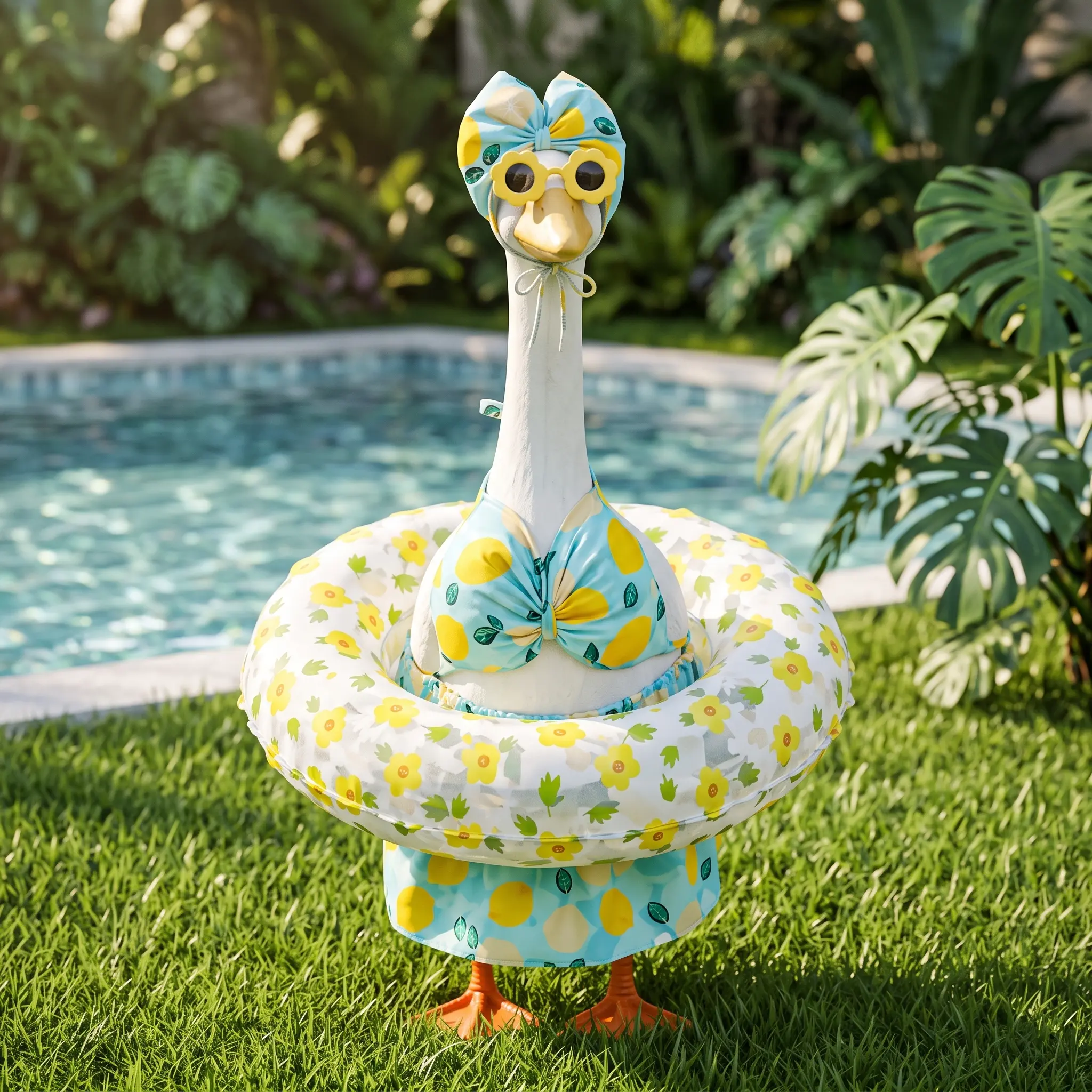 23 inch porch goose swimming circle costume set, statue decoration set, swimming pool statue, swimming pool party decoration