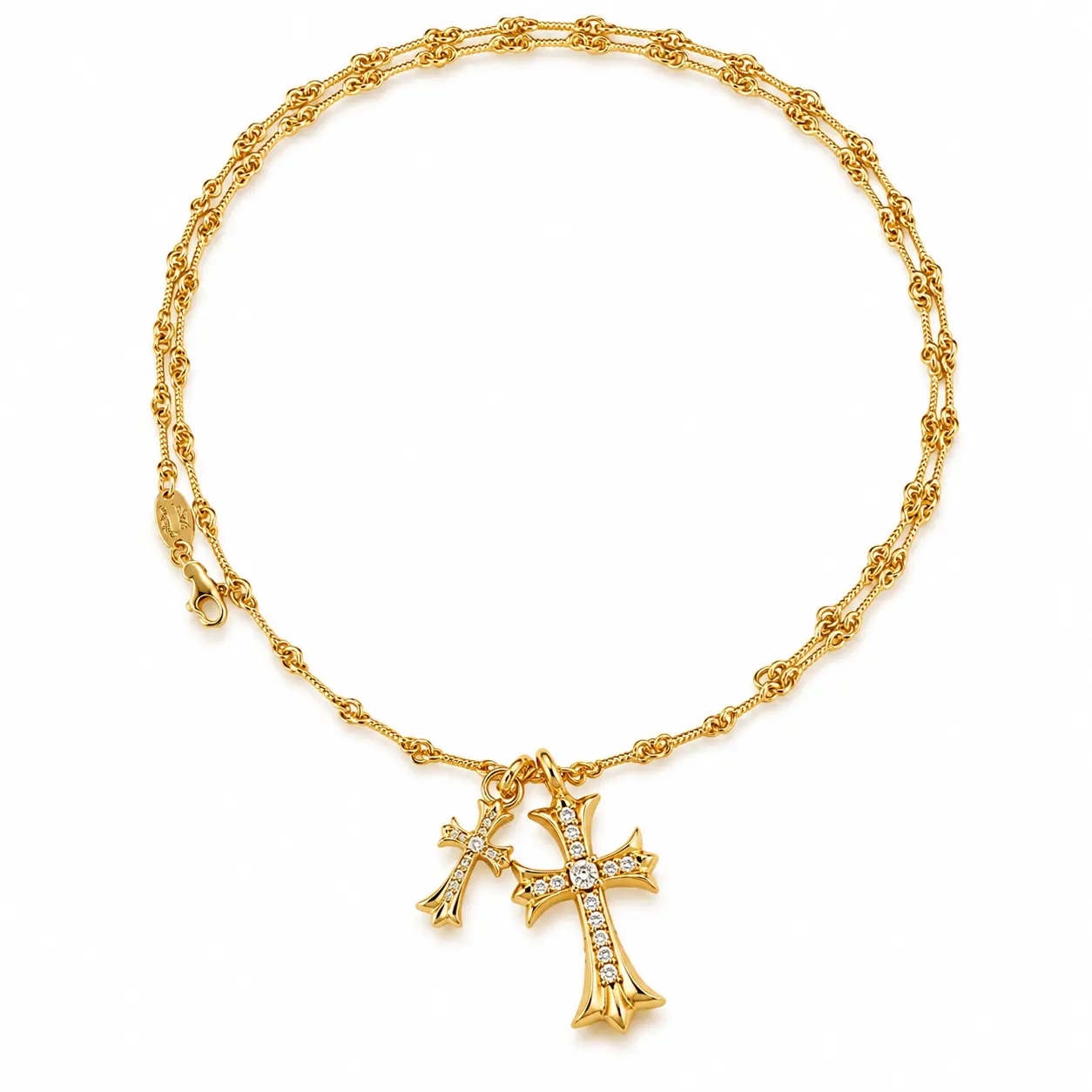 Gold Double Cross Necklace for Women, 18K Gold Plated CZ Cross Pendant Necklace, Vintage Y2K Jewelry, Adjustable Chain Gift