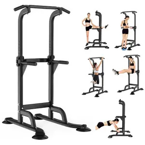 Multi-Functional Power Tower Pull Up Station - Adjustable Height Squat Free Gym Equipment with Figure-8 Anti-Roll Base for Home Workout, Strength Training