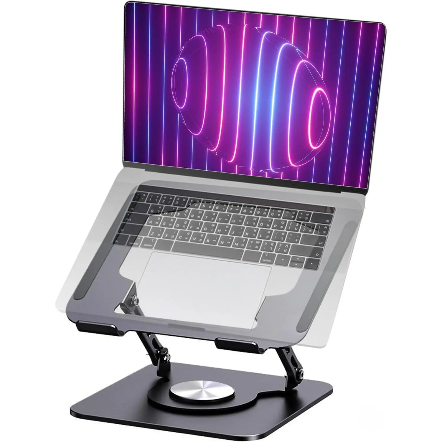 Grey 360° Rotating Foldable Adjustable Laptop Stand, Fits Up to 16 Inches | Grey adjustable laptop stand with a 360° rotating base, foldable design and support for laptops up to 16 inches